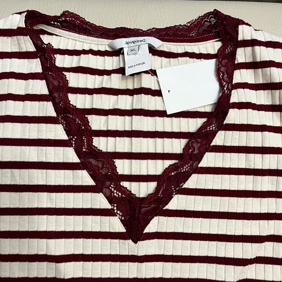 Desigual Women’s Floral Lace Striped Fine Knit Sweater -Made in Portugal- XL - Picture 7 of 13